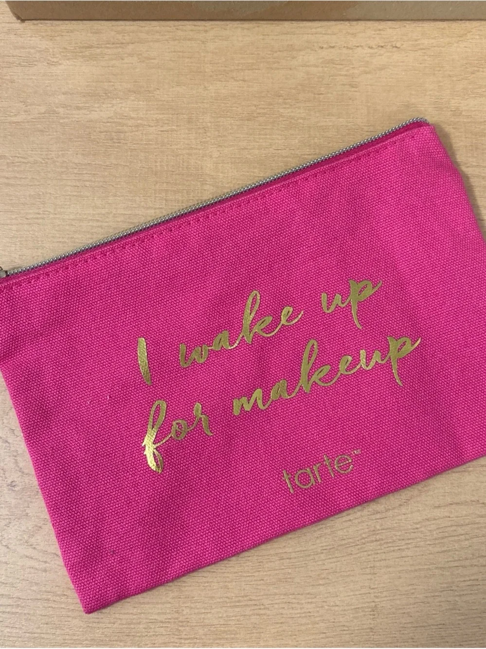 tarte Hot Pink Canvas Makeup Pouch with Gold Script